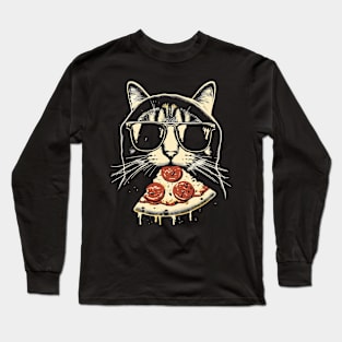 Cat Eating Pizza Long Sleeve T-Shirt